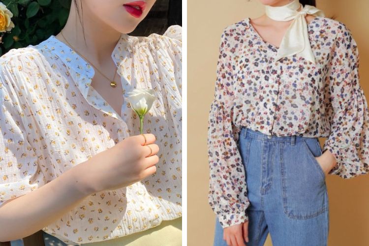 Áo sơ mi vải voan họa tiết ao so mi vai voan hoa tiet